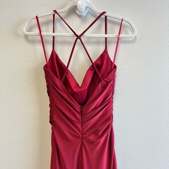 La Femme Women’s Size 2 Burgundy Ruched Party Cocktail Mail Dress Gown Stretch - Picture 5 of 10